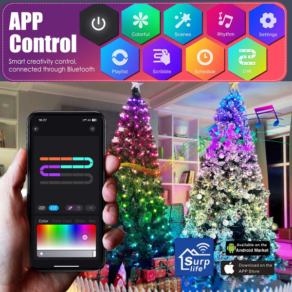 Smart Christmas Tree Lights, 6.5FT×8 Drop Line,22 Modes Multi Color Ch