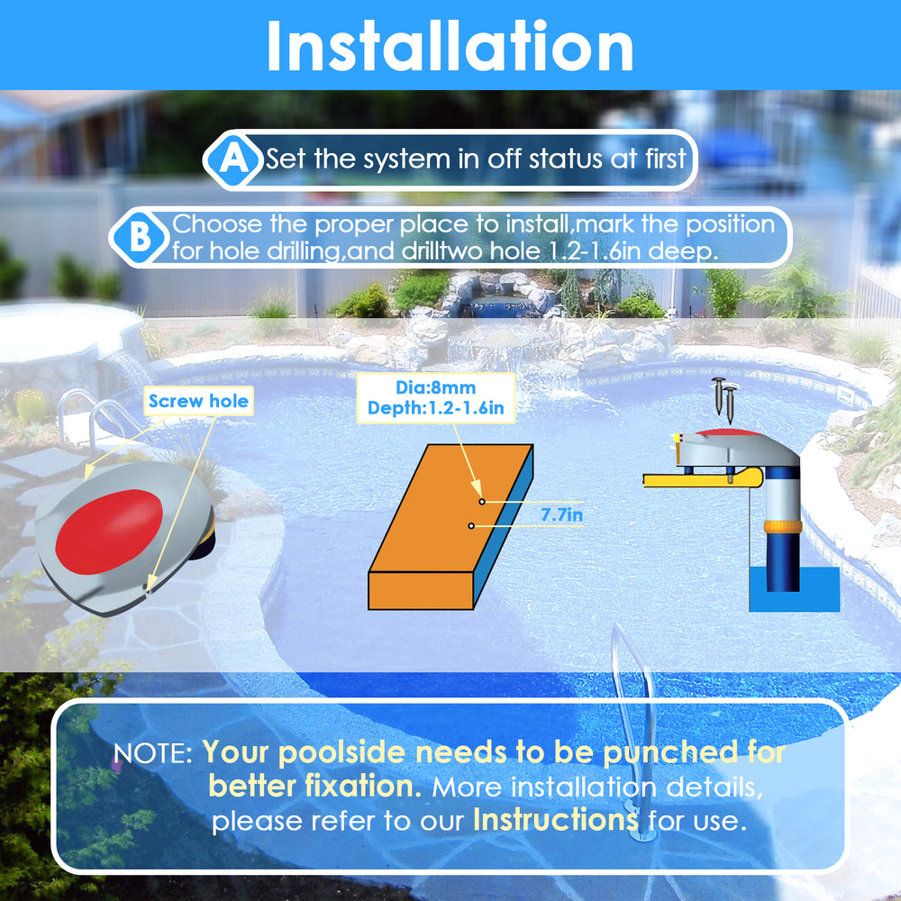 IC ICLOVER Pool Alarm with Remote Receiver, Underwater Immersion Drown Monitor System, Poolside Alarms for Inground Pools, Secure with Screws, Kids Toddler Pets Swimming Pool Safety Guard Protection