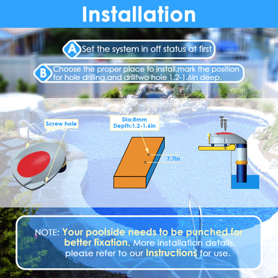 IC ICLOVER Pool Alarm with Remote Receiver, Underwater Immersion Drown Monitor System, Poolside Alarms for Inground Pools, Secure with Screws, Kids Toddler Pets Swimming Pool Safety Guard Protection