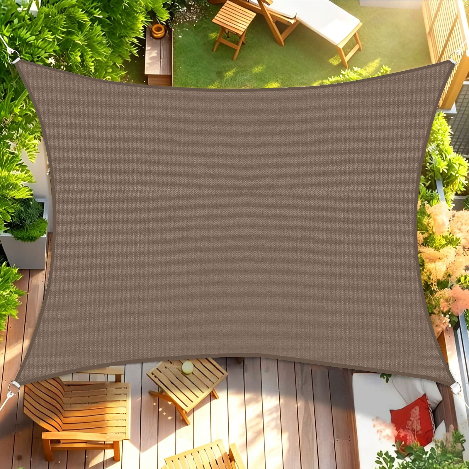 Waterproof Shade Sail, Polyester Sun Shade Sail  | 95% UV Block, Patio Sun Cover, Water Resistant Rain Shelter, Backyard Sunshade Awning Canopy for Outdoor Garden Yard Deck