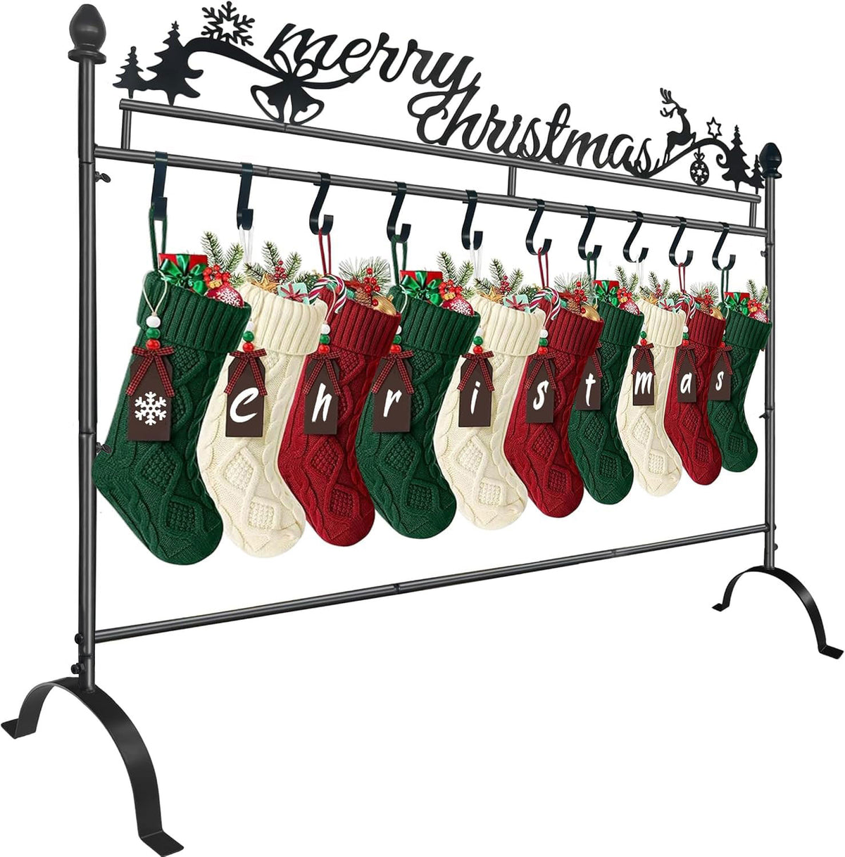 Merry Christmas Stocking Holder Stand — 2.6FT Floor Rack with 10 Hooks
