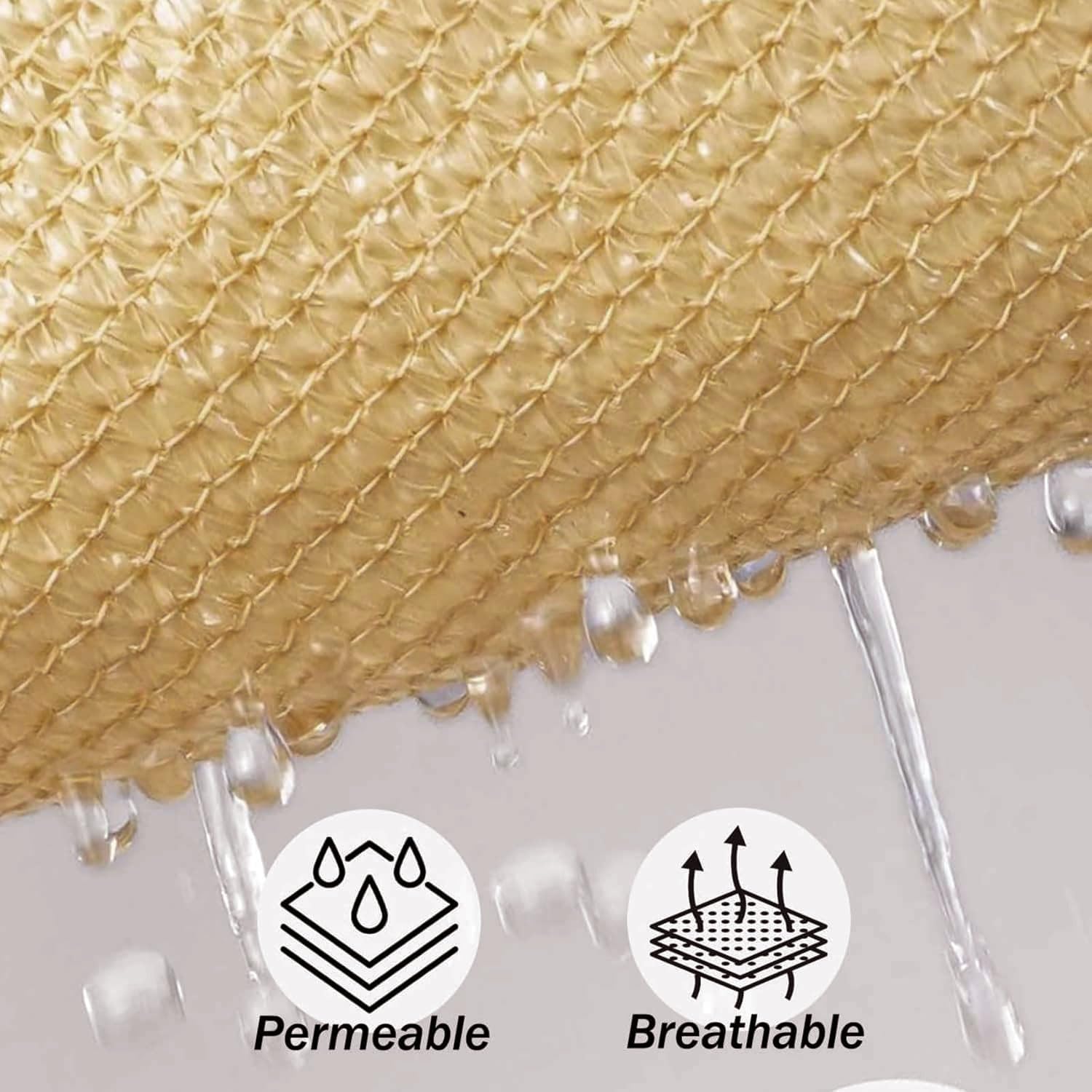 12' x 12' Square Sun Shade Sail, Permeable Sail Shades Canopy Cloth Shelter Cover, 185 GSM HDPE 95% UV Blockage, Sunshade Awning Canopies Outdoor for Patio Garden Backyard Deck -Sand