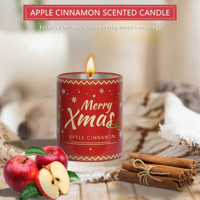 IC ICLOVER Christmas Candles Apple Cinnamon Scented Candles, Aromatherapy Holiday Candles for Home Scented, Natural Soy Wax Christmas Candle Gift for Women Men, Jar Candles 10oz 55 Hour Long Lasting Burn Candles