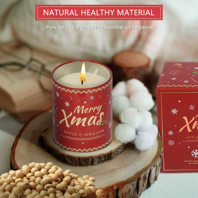 IC ICLOVER Christmas Candles Apple Cinnamon Scented Candles, Aromatherapy Holiday Candles for Home Scented, Natural Soy Wax Christmas Candle Gift for Women Men, Jar Candles 10oz 55 Hour Long Lasting Burn Candles