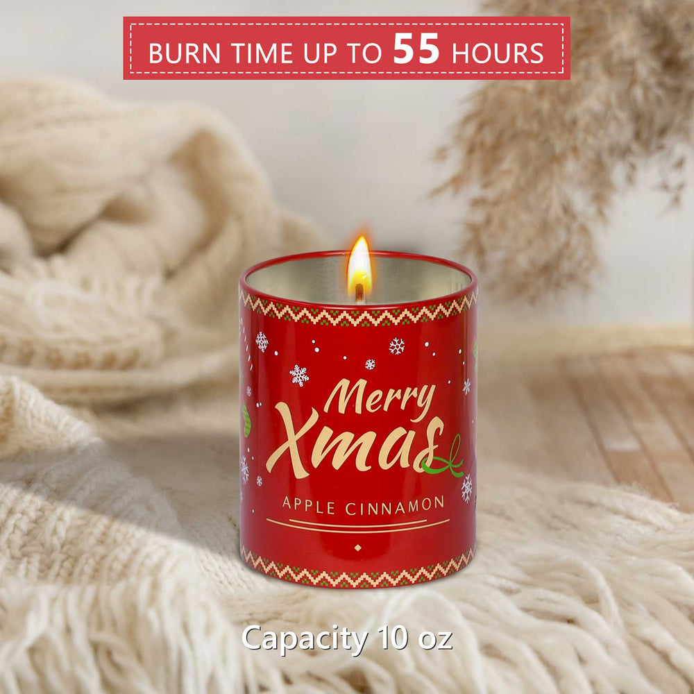 IC ICLOVER Christmas Candles Apple Cinnamon Scented Candles, Aromatherapy Holiday Candles for Home Scented, Natural Soy Wax Christmas Candle Gift for Women Men, Jar Candles 10oz 55 Hour Long Lasting Burn Candles