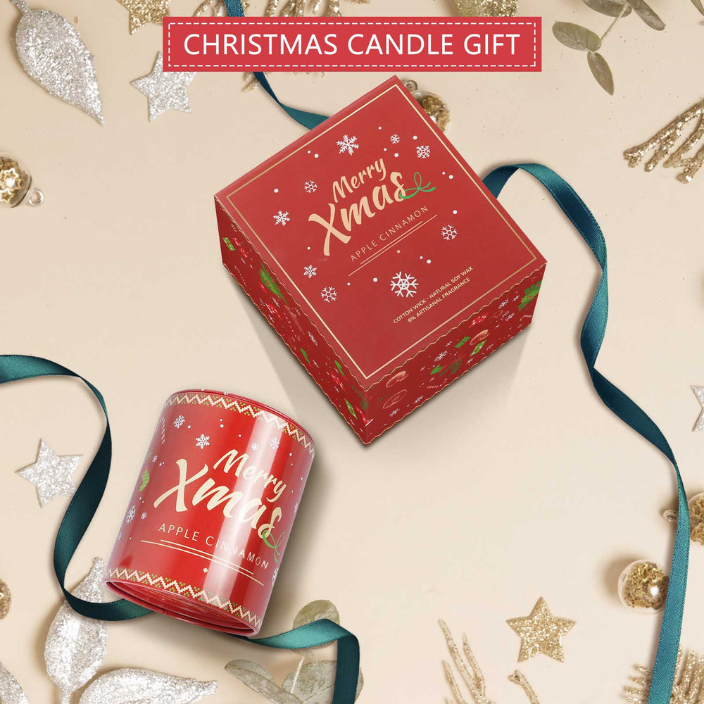 IC ICLOVER Christmas Candles Apple Cinnamon Scented Candles, Aromatherapy Holiday Candles for Home Scented, Natural Soy Wax Christmas Candle Gift for Women Men, Jar Candles 10oz 55 Hour Long Lasting Burn Candles