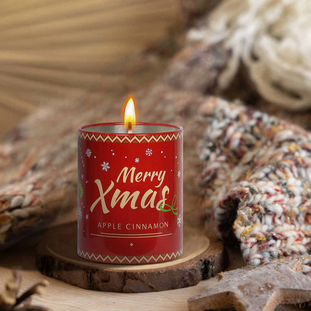 IC ICLOVER Christmas Candles Apple Cinnamon Scented Candles, Aromatherapy Holiday Candles for Home Scented, Natural Soy Wax Christmas Candle Gift for Women Men, Jar Candles 10oz 55 Hour Long Lasting Burn Candles
