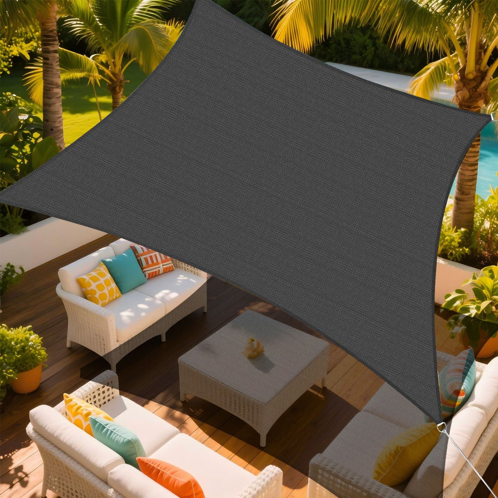 16' x 16' Square Sun Shade Sail, Permeable Sail Shades Canopy Cloth Shelter Cover, 185 GSM HDPE 95% UV Blockage, Sunshade Awning Canopies Outdoor for Patio Garden Backyard Deck -Dark Gray