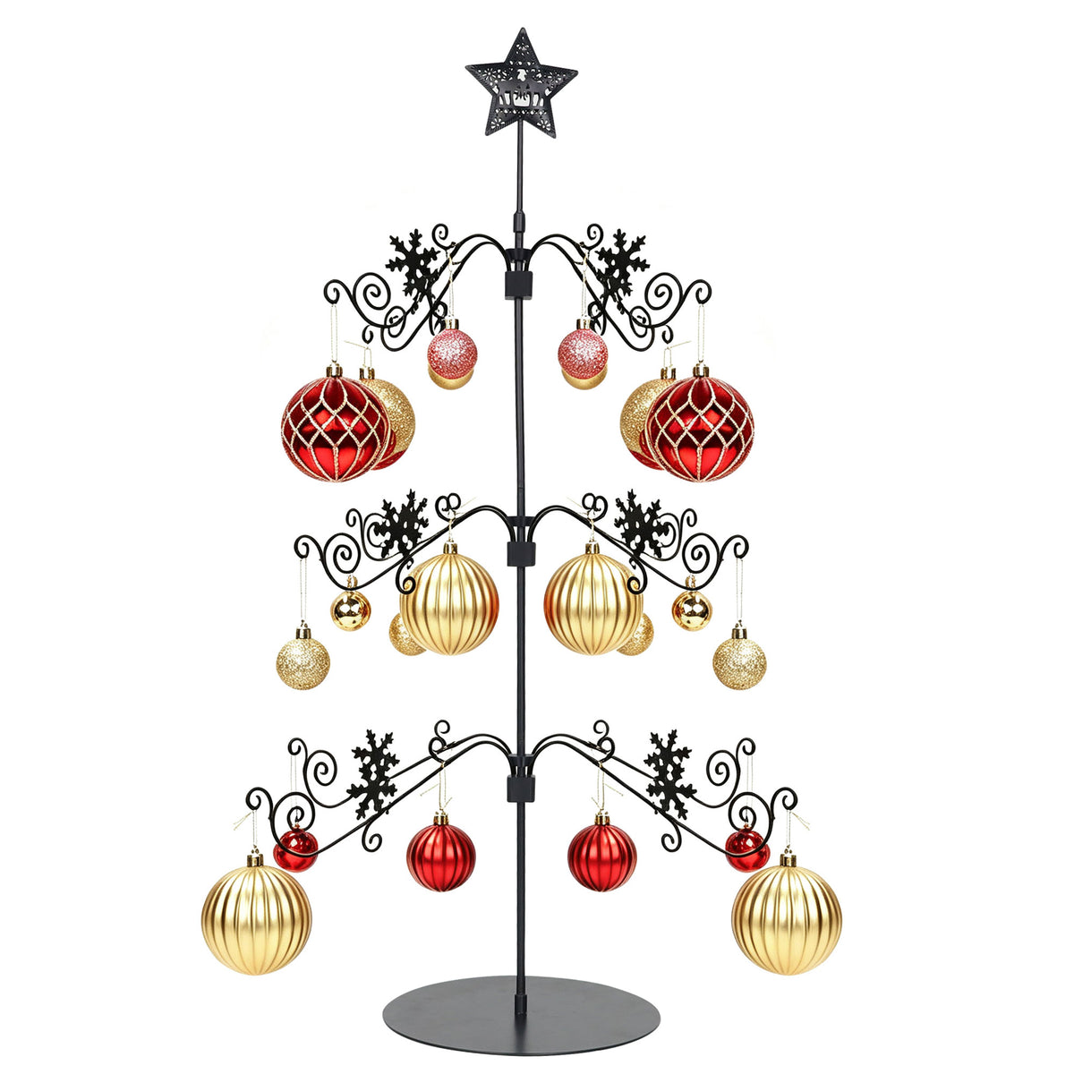 31" Metal Christmas Ornament Display Stand — 3-Tier Tree with 48 Hooks