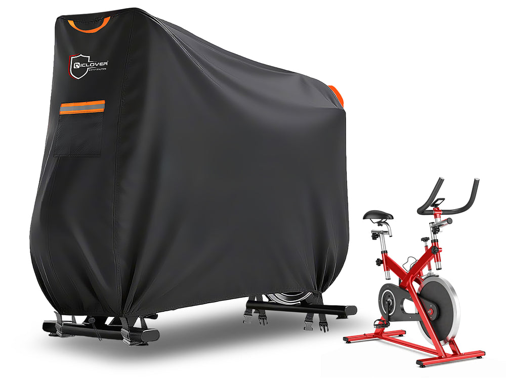IC ICLOVER Exercise Bike Cover - Upright Bicycle Protective Covers Outdoor 600D Waterproof Dustproof, Stationary Indoor Cycling Bikes Storage with 4 Windproof Buckles for Peloton Yosuda Cursor Fitness