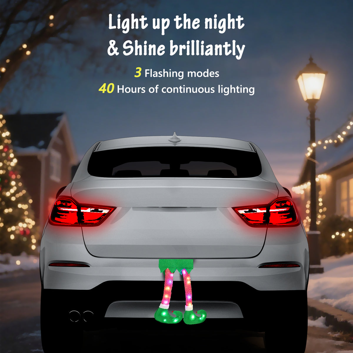 Elf Legs for Car Trunk, Christmas Elves Legs Car Decoration with LED Lights, Elf Legs Car Decor with Multicolor LEDs, Plush Santa Elf Leg Pendant, Xmas Elf Feet Hanging Ornament Gift, Fits Most Vehicles