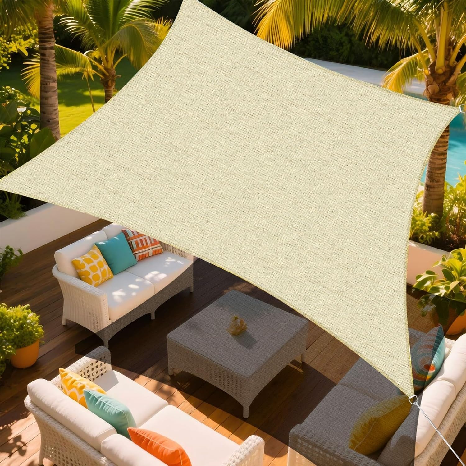Sun Shade Sail, 95% UV Block Sun Sail Shade Canopy | 185 GSM HDPE Water & Air Permeable Canopy Cloth Shelter Cover, Sunshade Canopy Awning for Patio Garden Backyard Deck Outdoor