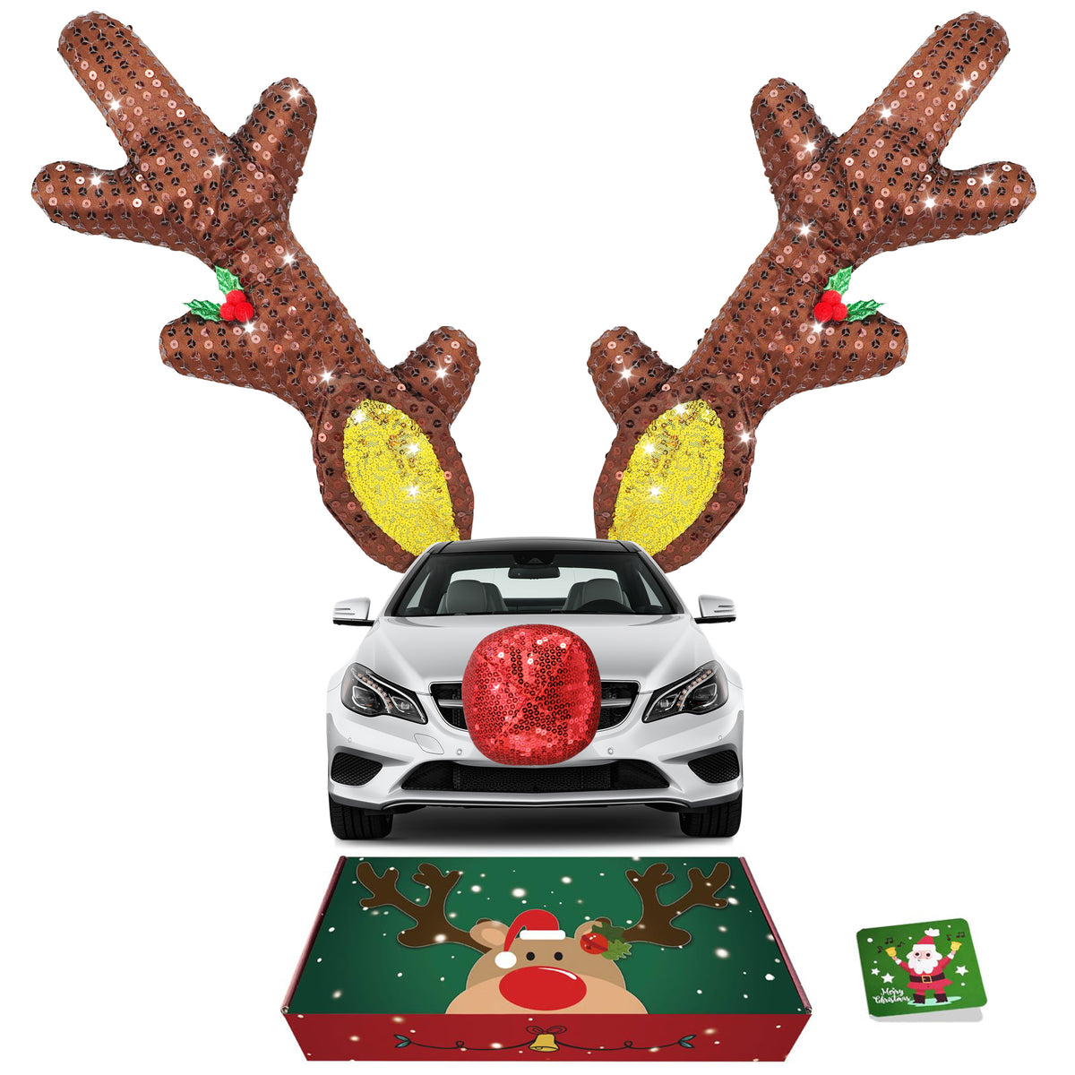 Sparkly Sequin Reindeer Antlers for Car — Christmas Reindeer Car Kit
