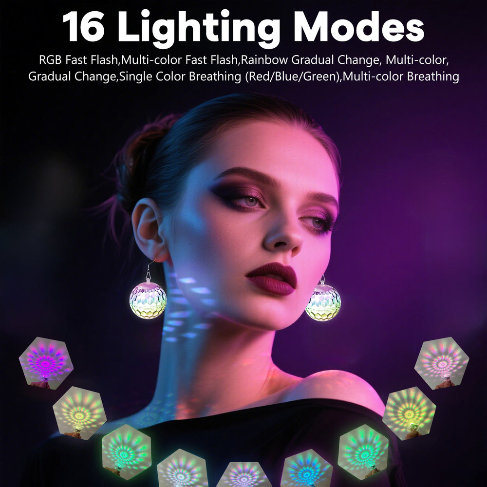 Disco Ball LED Earrings - 16 Light Modes Rechargeable Lighting Up Earrings | 70s 80s Neon Earrings for Women，Glow in the Dark Flashing Fun Earrings for Dance Rave Party,Glow up Gift (10 Hours Lasting)
