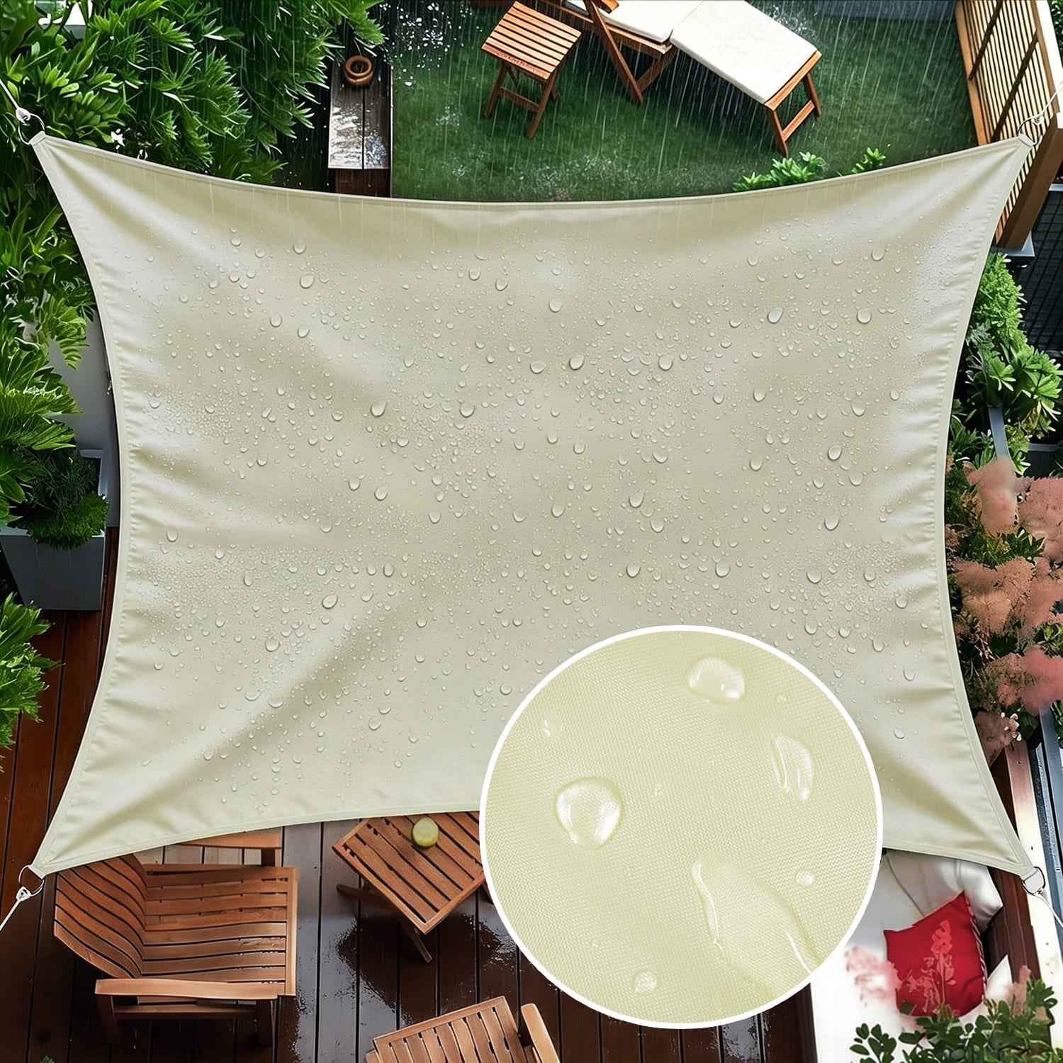 Waterproof Shade Sail, Polyester Sun Shade Sail  | 95% UV Block, Patio Sun Cover, Water Resistant Rain Shelter, Backyard Sunshade Awning Canopy for Outdoor Garden Yard Deck