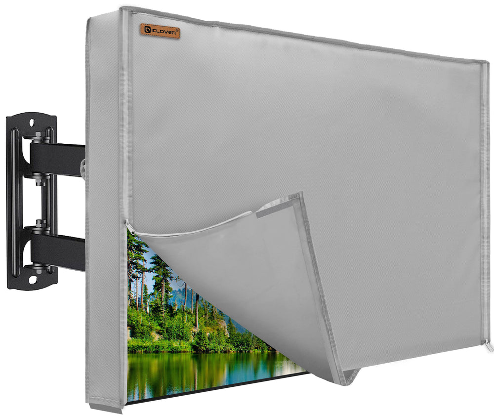 IC ICLOVER Outdoor TV Cover | 600D Heavy Duty | Weatherproof TV Enclosure |Waterproof Zipper Access with Bottom Seal for Outside LED, LCD TVs (Gray)