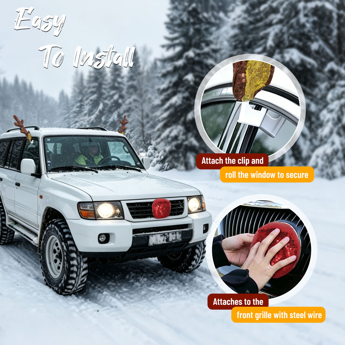 Sparkly Sequin Reindeer Antlers for Car — Christmas Reindeer Car Kit