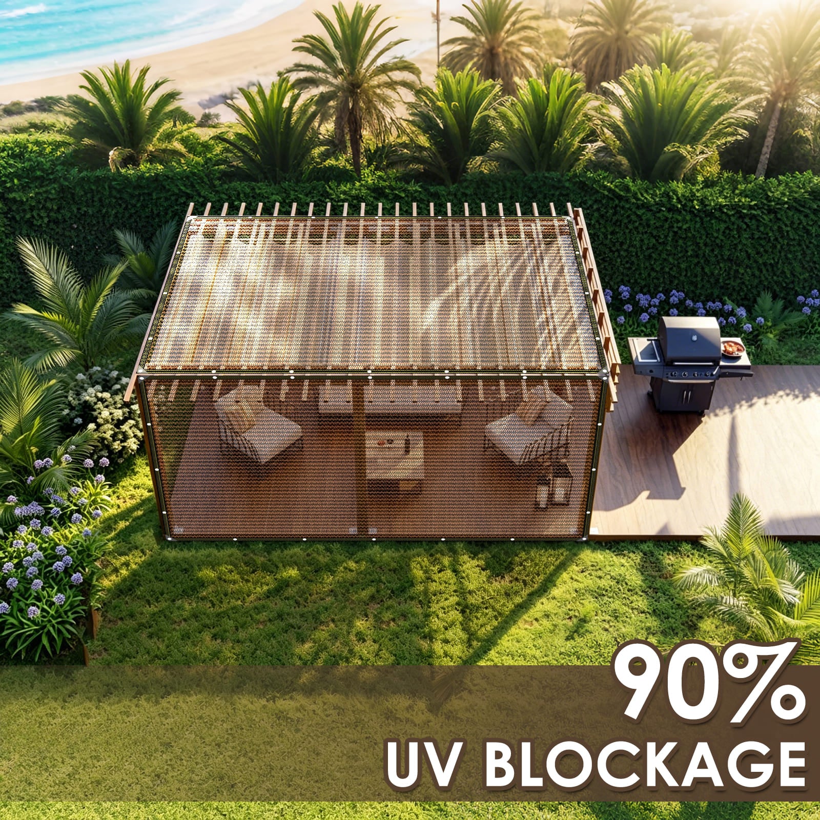 Shade Cloth for Garden - 90% UV Resistant, Breathable Mesh Tarps | UV Resistant Sun Shade Net, with Reinforced Gromments, Outdoor Sunshades for Patio, Greenhouse, Chicken Coop, Pergola, Canopy