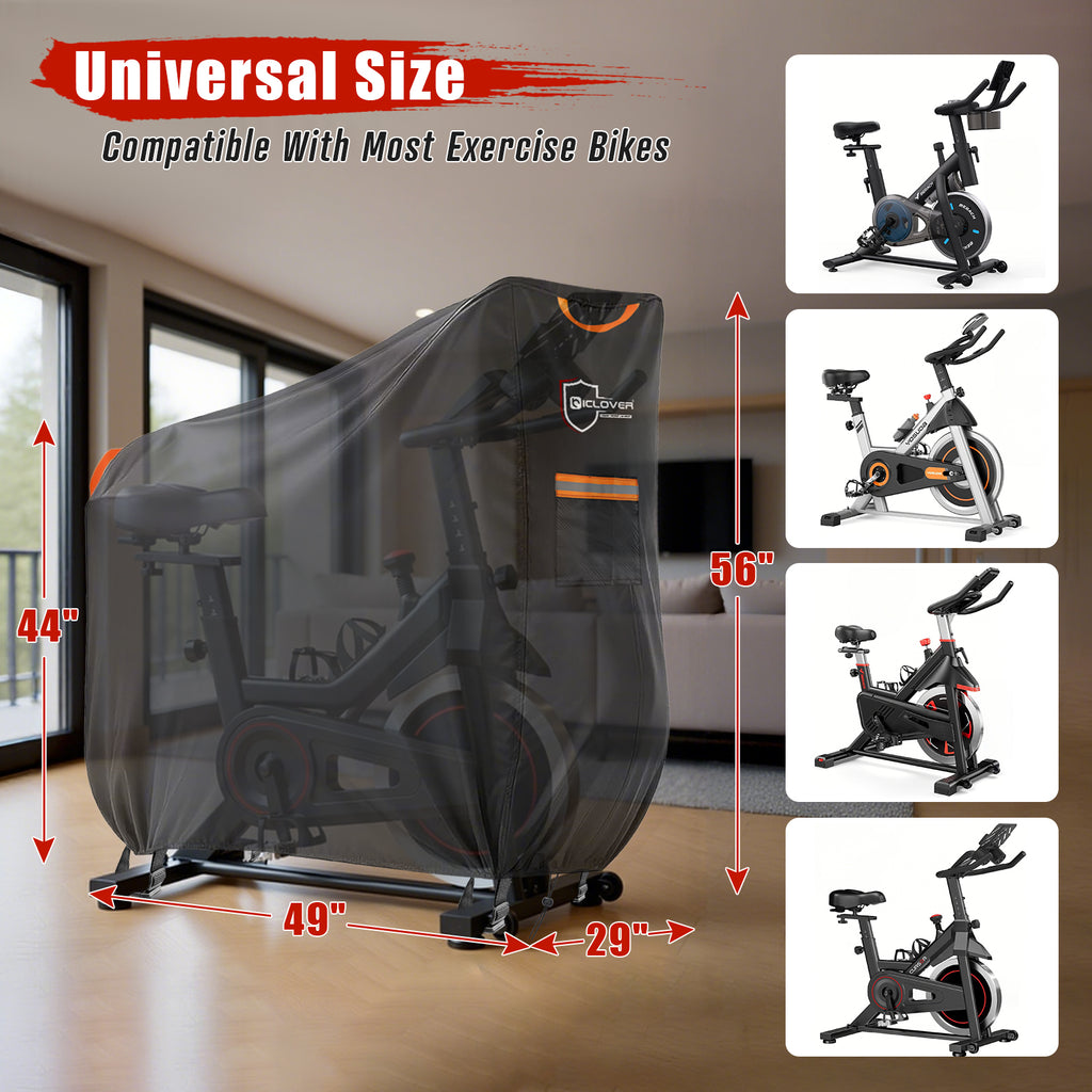 IC ICLOVER Exercise Bike Cover - Upright Bicycle Protective Covers Outdoor 600D Waterproof Dustproof, Stationary Indoor Cycling Bikes Storage with 4 Windproof Buckles for Peloton Yosuda Cursor Fitness
