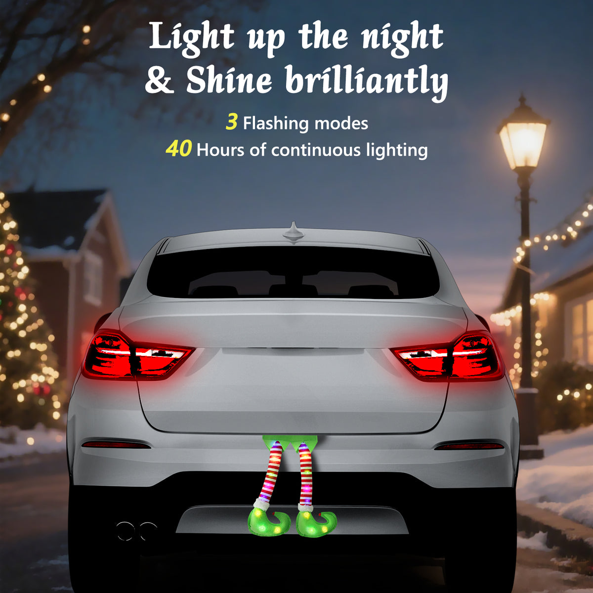 Christmas Elf Legs for Car Trunk with LED Lights — Flashing Striped Elf Leg Decoration