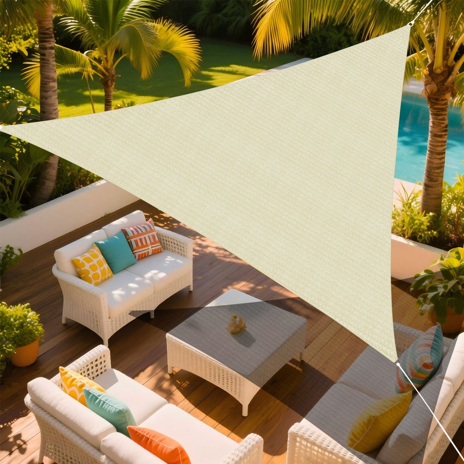 12' x 12' x 12' Triangle Sun Shade Sail, Permeable Sail Shades Canopy Cloth Shelter Cover, 185 GSM HDPE 95% UV Blockage, Sunshade Awning Canopies Outdoor for Patio Garden Backyard Deck -Cream