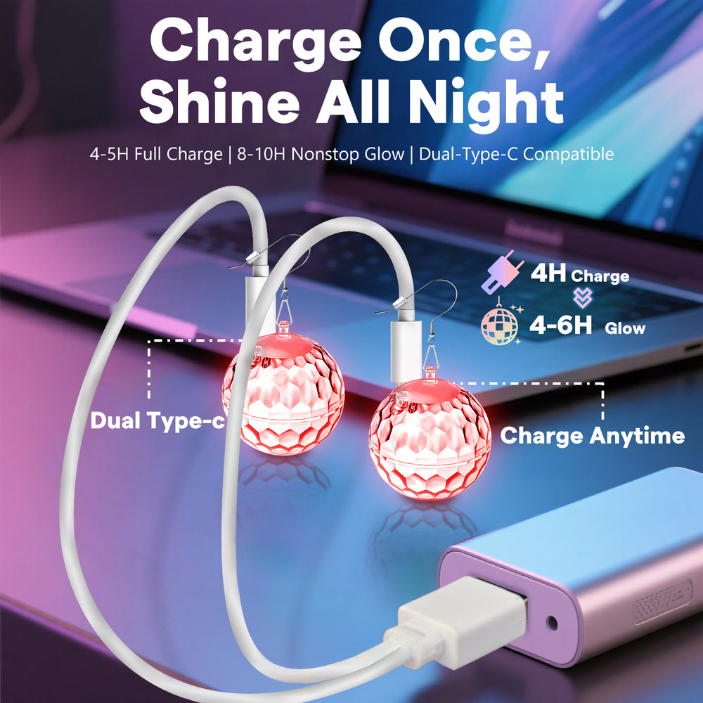 Disco Ball LED Earrings - 16 Light Modes Rechargeable Lighting Up Earrings | 70s 80s Neon Earrings for Women，Glow in the Dark Flashing Fun Earrings for Dance Rave Party,Glow up Gift (10 Hours Lasting)