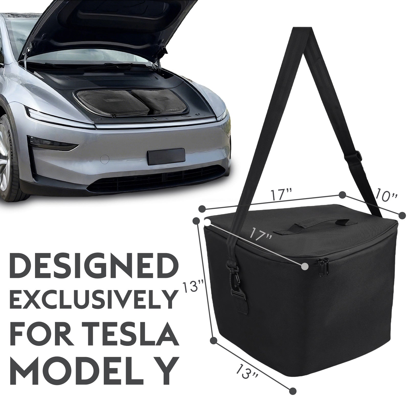 Tesla Model Y Frunk Cooler Bag, 600D Waterproof Leak Proof Insulated Front Trunk Soft Coolers, Tesla Frunk Organizer Storage Bags with Zipper Shoulder Strap for Model Y Travel Camping Picnic - 2 Packs