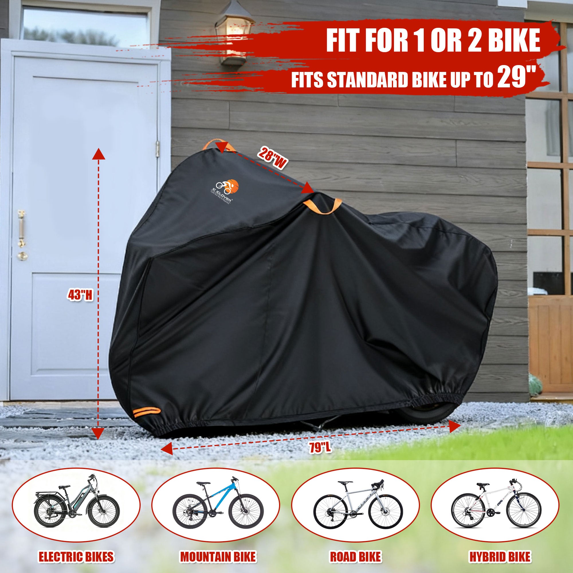 tarp for bike IC ICLOVER Bike Cover Waterproof Outdoor, 1 Bikes Storage Bicycle Cove