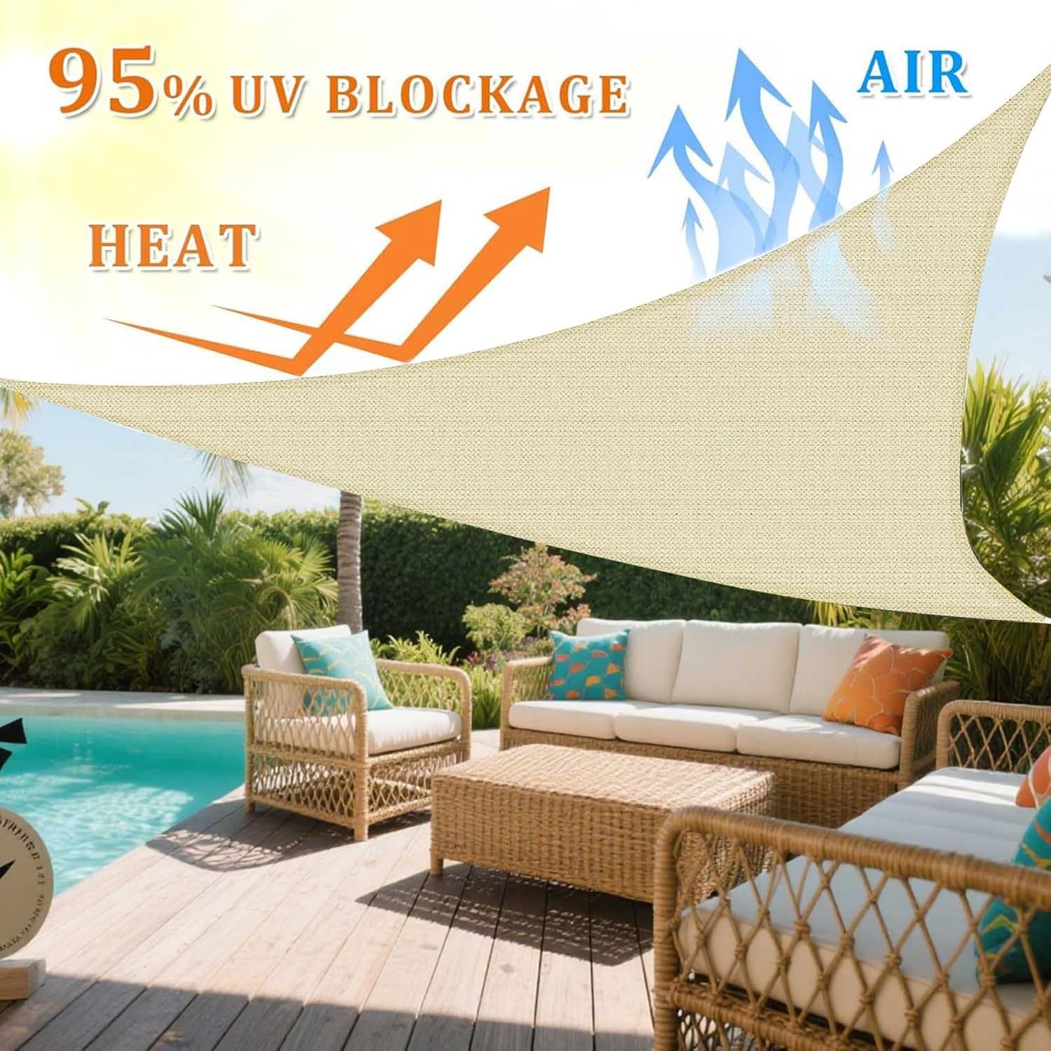 Sun Shade Sail, 95% UV Block Sun Sail Shade Canopy | 185 GSM HDPE Water & Air Permeable Canopy Cloth Shelter Cover, Sunshade Canopy Awning for Patio Garden Backyard Deck Outdoor