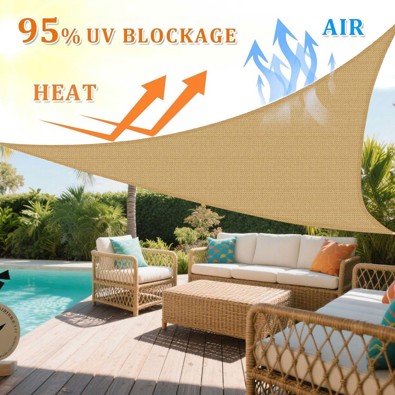 Sun Shade Sail, 95% UV Block Sun Sail Shade Canopy | 185 GSM HDPE Water & Air Permeable Canopy Cloth Shelter Cover, Sunshade Canopy Awning for Patio Garden Backyard Deck Outdoor