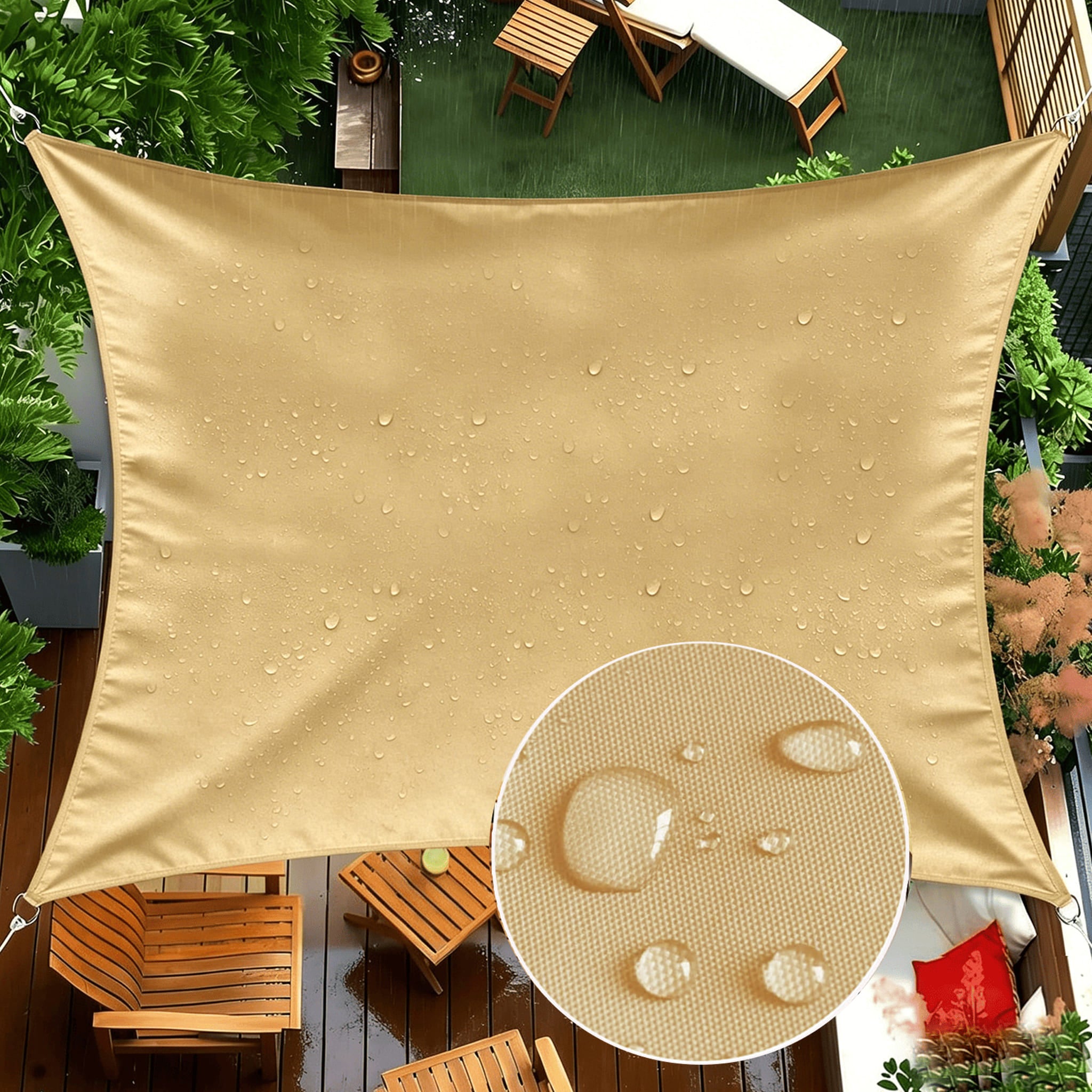 Waterproof Shade Sail, Polyester Sun Shade Sail  | 95% UV Block, Patio Sun Cover, Water Resistant Rain Shelter, Backyard Sunshade Awning Canopy for Outdoor Garden Yard Deck