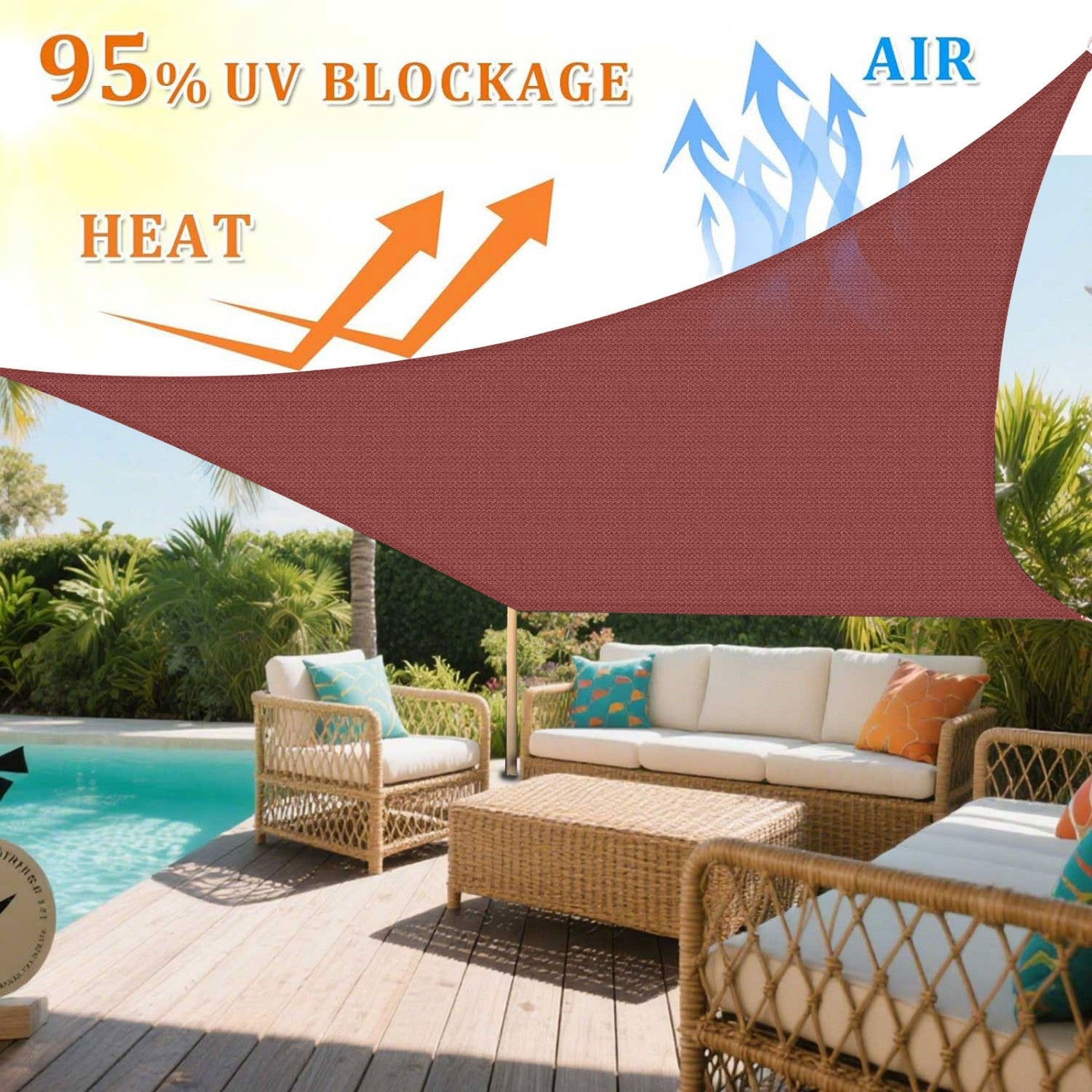 12' x 16' Rectangle Sun Shade Sail, Permeable Sail Shades Canopy Cloth Shelter Cover, 185 GSM HDPE 95% UV Blockage, Sunshade Awning Canopies Outdoor for Patio Garden Backyard Deck -Rust Red