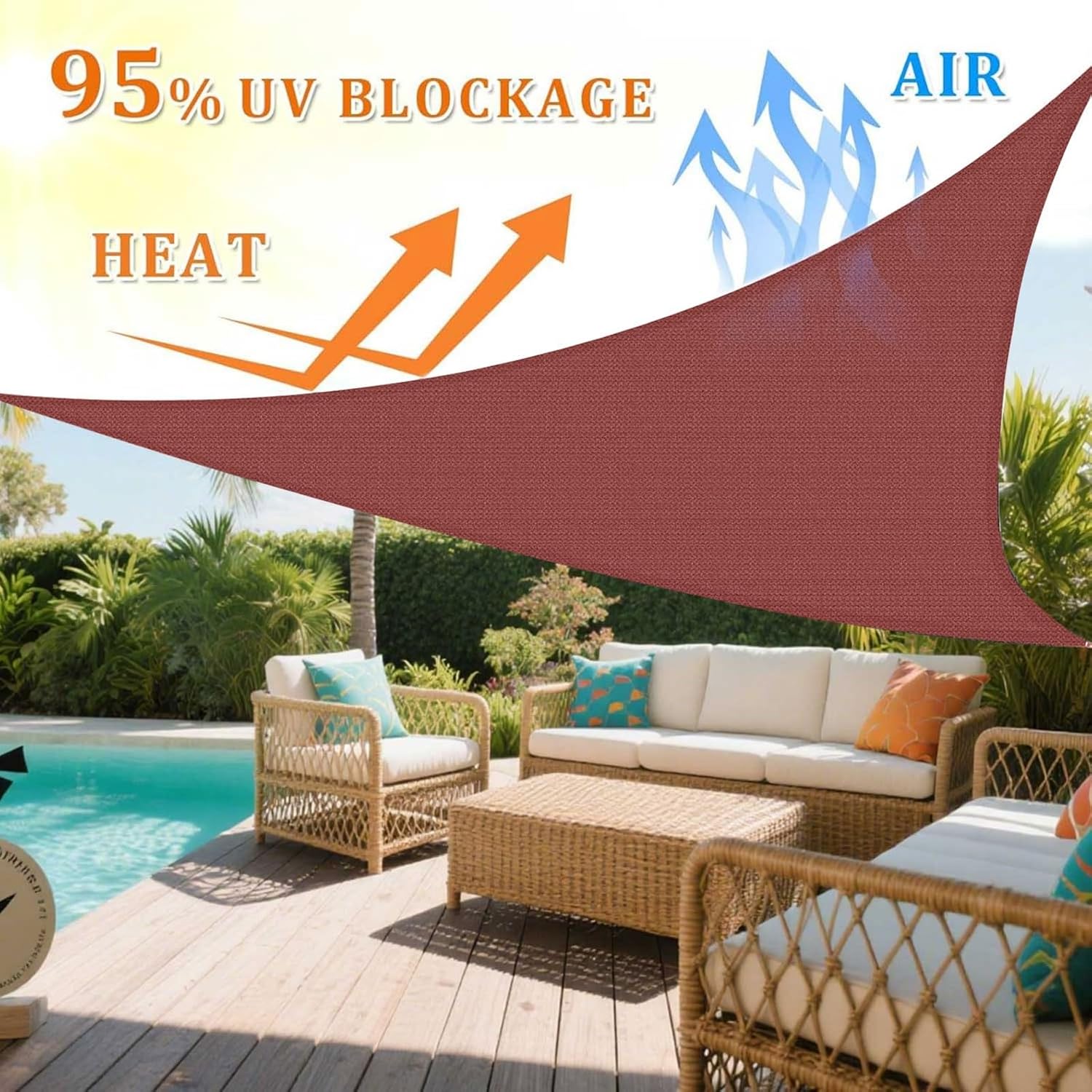 Sun Shade Sail, 95% UV Block Sun Sail Shade Canopy | 185 GSM HDPE Water & Air Permeable Canopy Cloth Shelter Cover, Sunshade Canopy Awning for Patio Garden Backyard Deck Outdoor