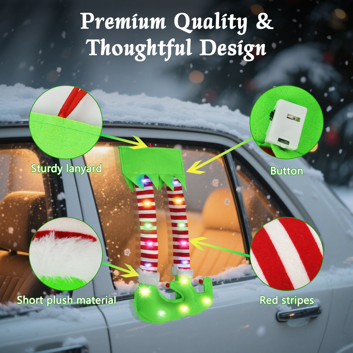 Christmas Elf Legs for Car Trunk with LED Lights — Flashing Striped Elf Leg Decoration