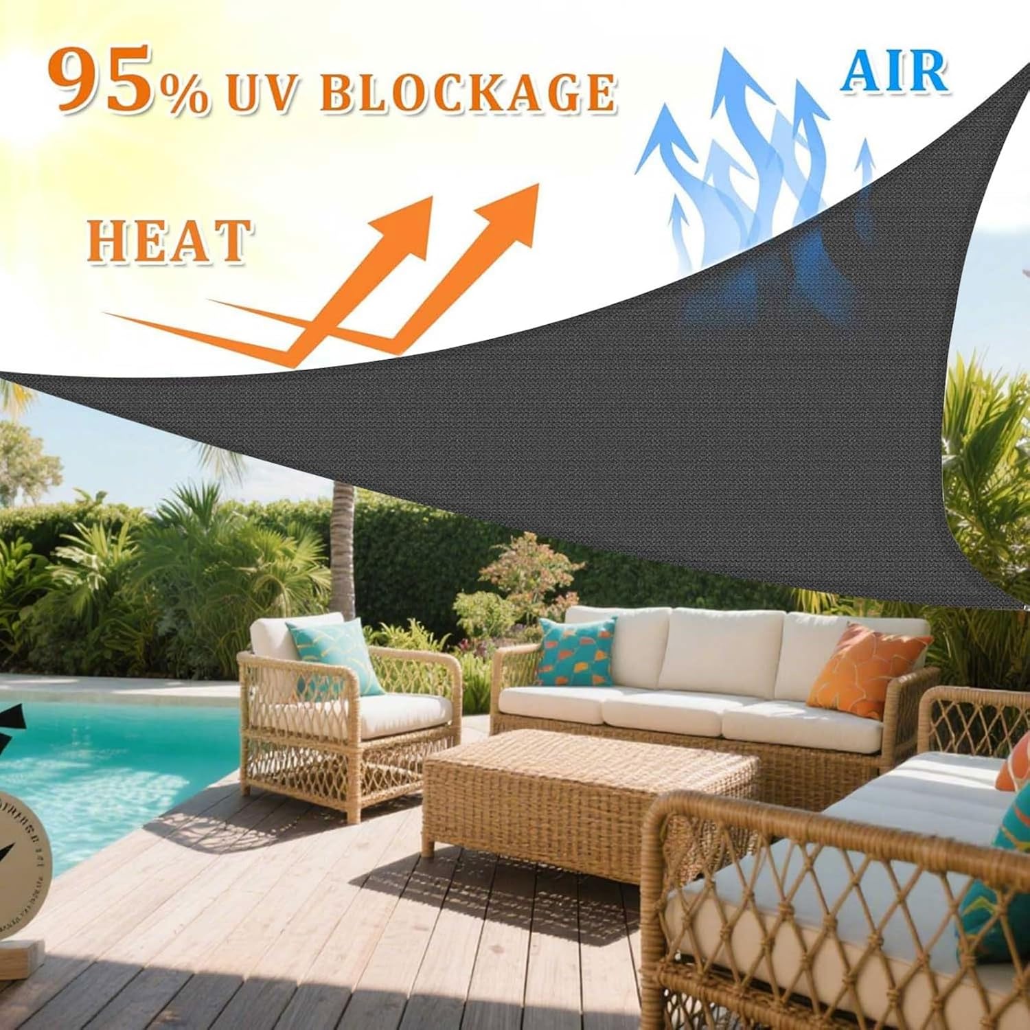 Sun Shade Sail, 95% UV Block Sun Sail Shade Canopy | 185 GSM HDPE Water & Air Permeable Canopy Cloth Shelter Cover, Sunshade Canopy Awning for Patio Garden Backyard Deck Outdoor