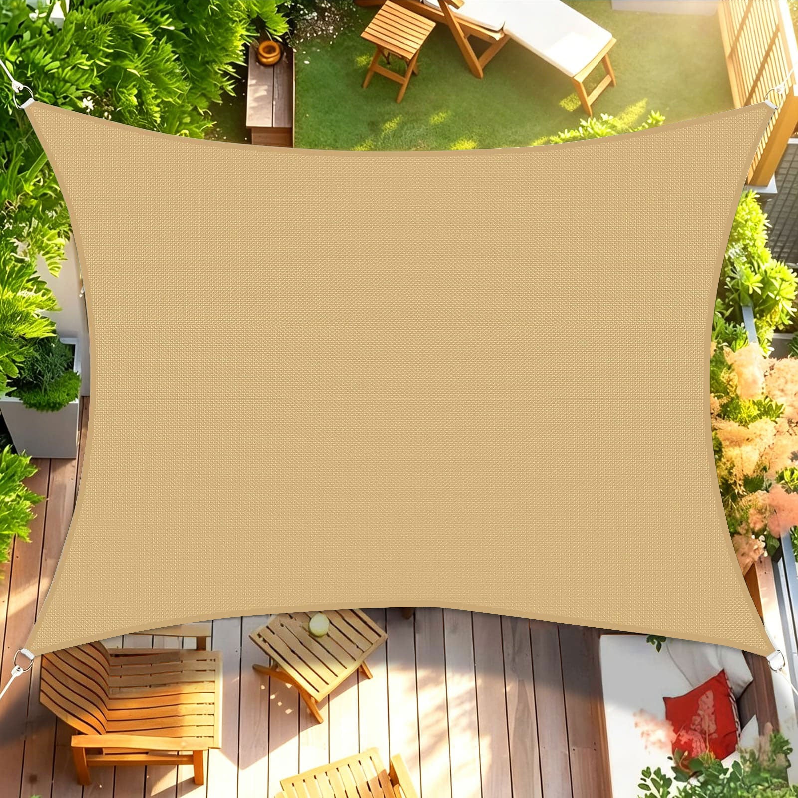Waterproof Shade Sail, Polyester Sun Shade Sail  | 95% UV Block, Patio Sun Cover, Water Resistant Rain Shelter, Backyard Sunshade Awning Canopy for Outdoor Garden Yard Deck