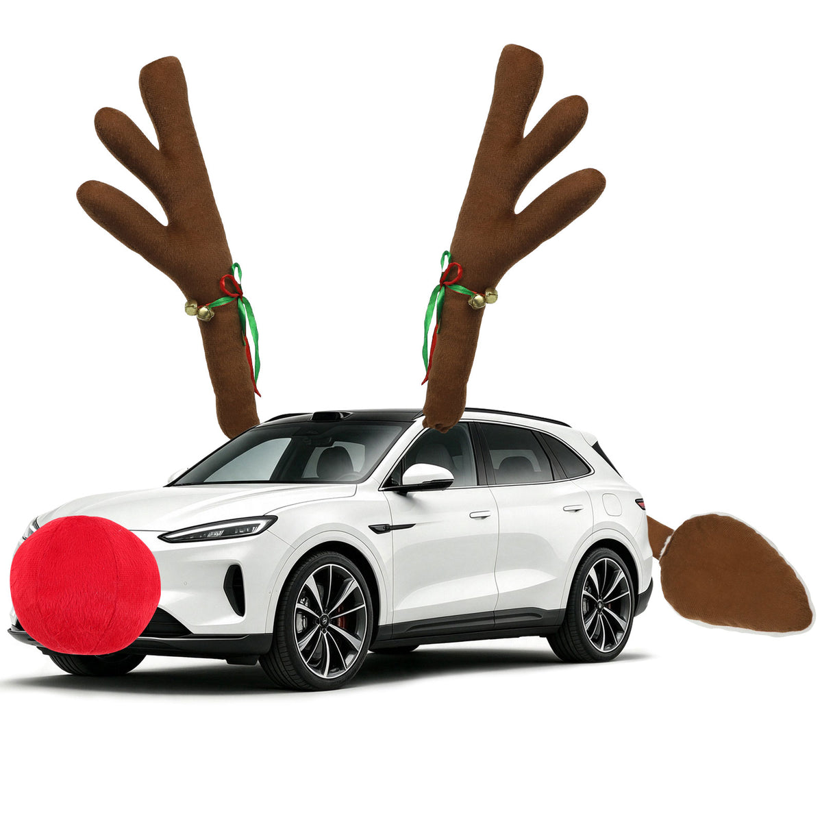 Reindeer Antlers for Cars, Christmas Reindeer Car Kit with Red Nose & Tail