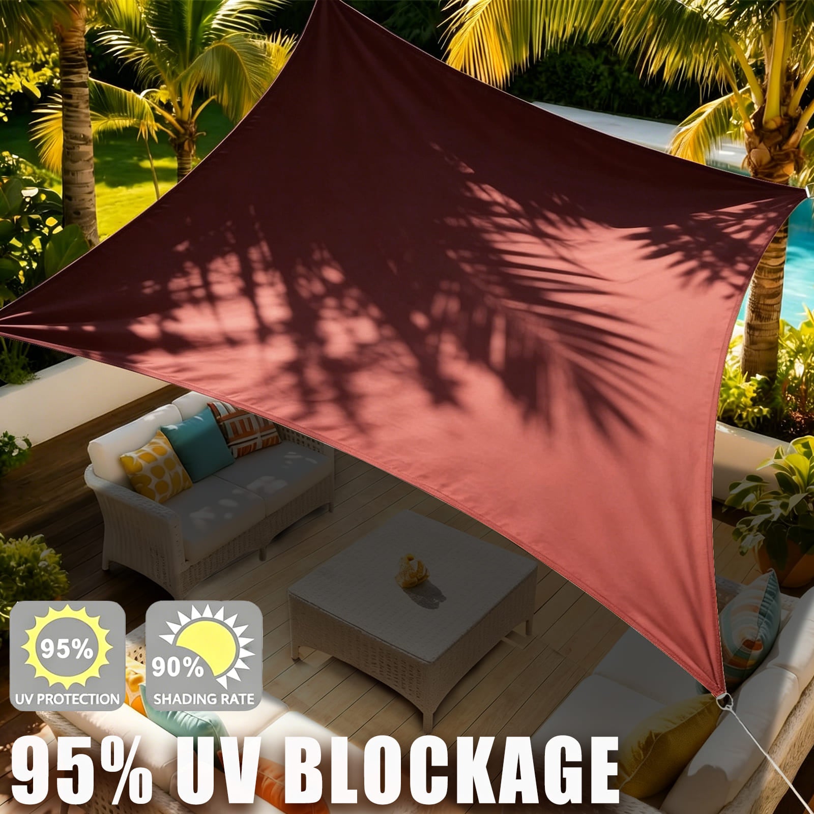 Waterproof Shade Sail, Polyester Sun Shade Sail  | 95% UV Block, Patio Sun Cover, Water Resistant Rain Shelter, Backyard Sunshade Awning Canopy for Outdoor Garden Yard Deck