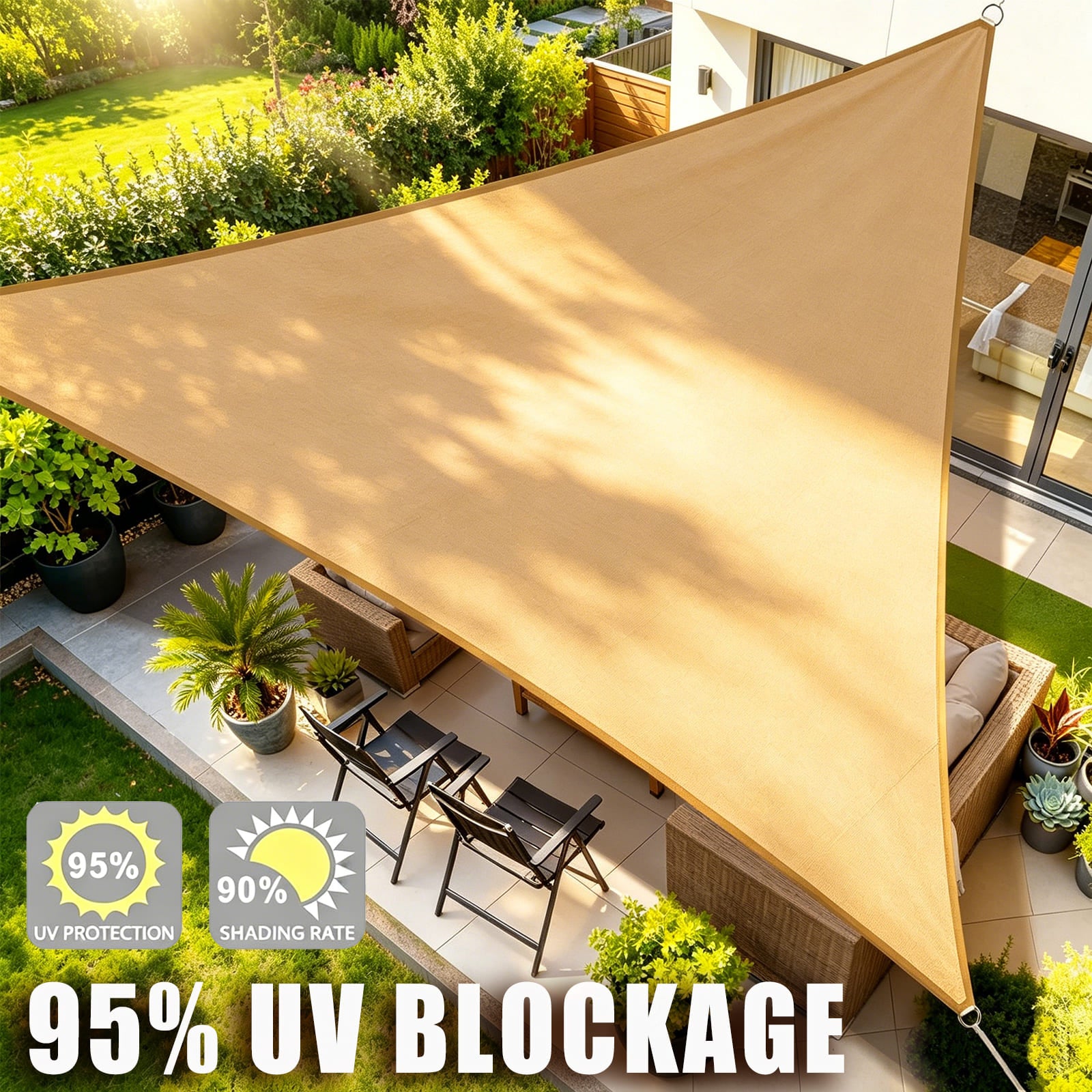 Waterproof Shade Sail, Polyester Sun Shade Sail  | 95% UV Block, Patio Sun Cover, Water Resistant Rain Shelter, Backyard Sunshade Awning Canopy for Outdoor Garden Yard Deck