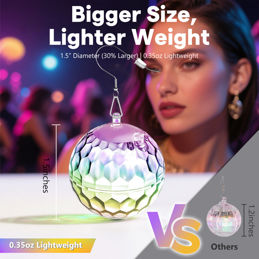 Disco Ball LED Earrings - 16 Light Modes Rechargeable Lighting Up Earrings | 70s 80s Neon Earrings for Women，Glow in the Dark Flashing Fun Earrings for Dance Rave Party,Glow up Gift (10 Hours Lasting)