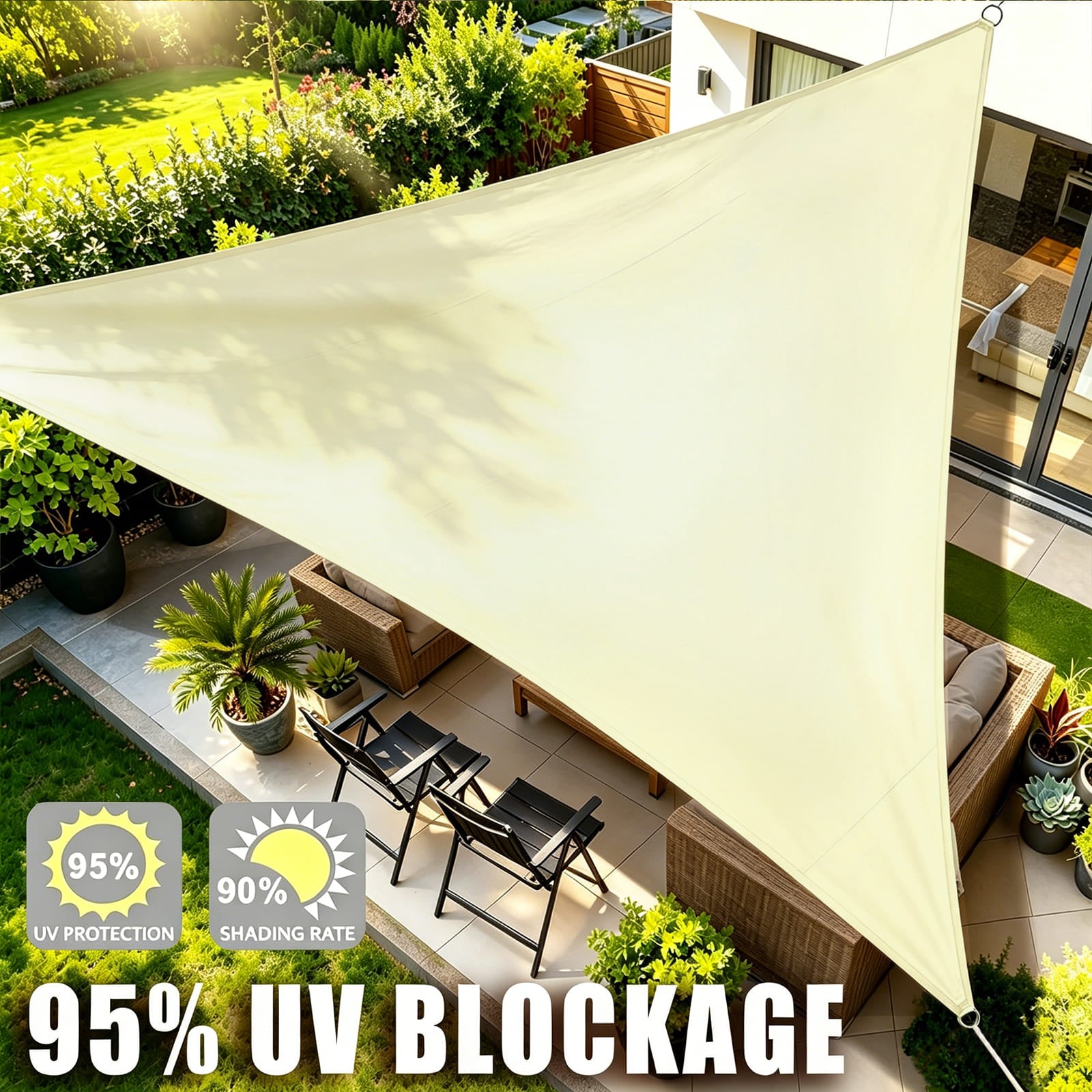 Waterproof Shade Sail, Polyester Sun Shade Sail  | 95% UV Block, Patio Sun Cover, Water Resistant Rain Shelter, Backyard Sunshade Awning Canopy for Outdoor Garden Yard Deck