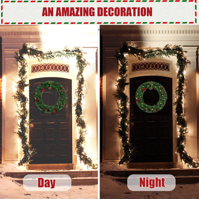 IC ICLOVER Christmas Wreath, Pre-lit Artificial Christmas Wreaths for Front Door Decorated with Pine Cones, Red Berries, Frosted Branches, Wreath with 50 LED Lights for Wall Indoor Outdoor (24inch)