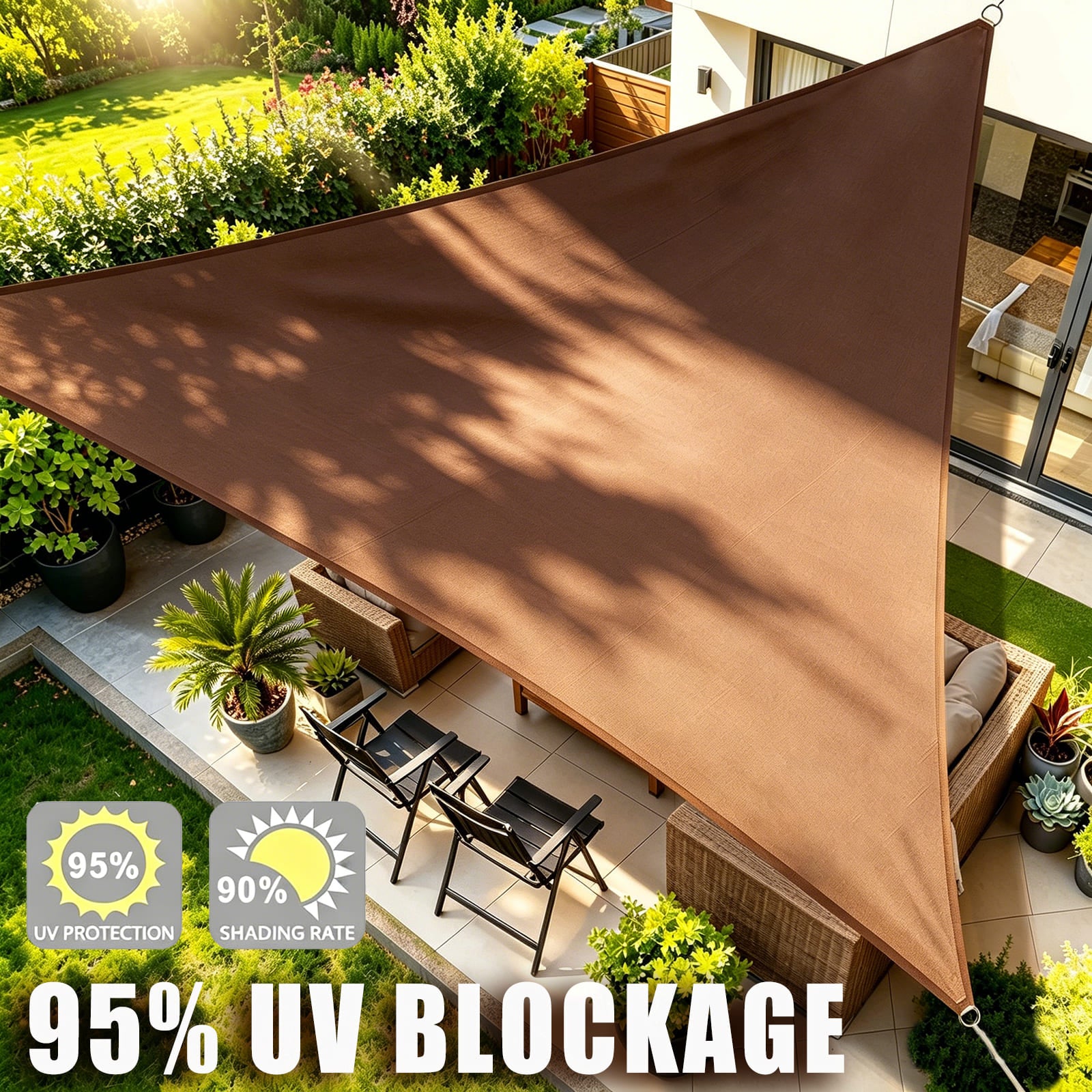 Waterproof Shade Sail, Polyester Sun Shade Sail  | 95% UV Block, Patio Sun Cover, Water Resistant Rain Shelter, Backyard Sunshade Awning Canopy for Outdoor Garden Yard Deck