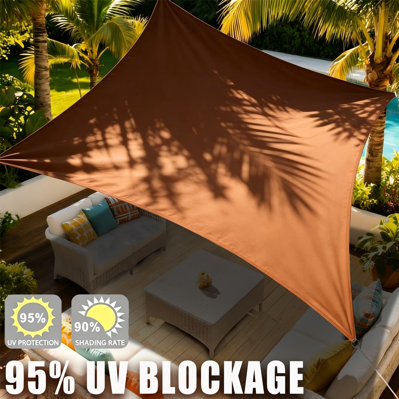 Waterproof Shade Sail, Polyester Sun Shade Sail  | 95% UV Block, Patio Sun Cover, Water Resistant Rain Shelter, Backyard Sunshade Awning Canopy for Outdoor Garden Yard Deck