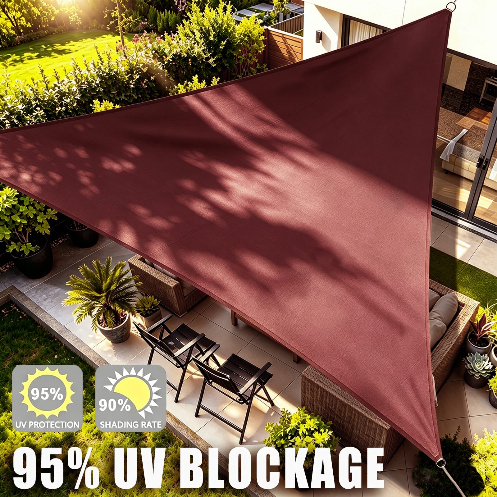 Waterproof Shade Sail, Polyester Sun Shade Sail  | 95% UV Block, Patio Sun Cover, Water Resistant Rain Shelter, Backyard Sunshade Awning Canopy for Outdoor Garden Yard Deck