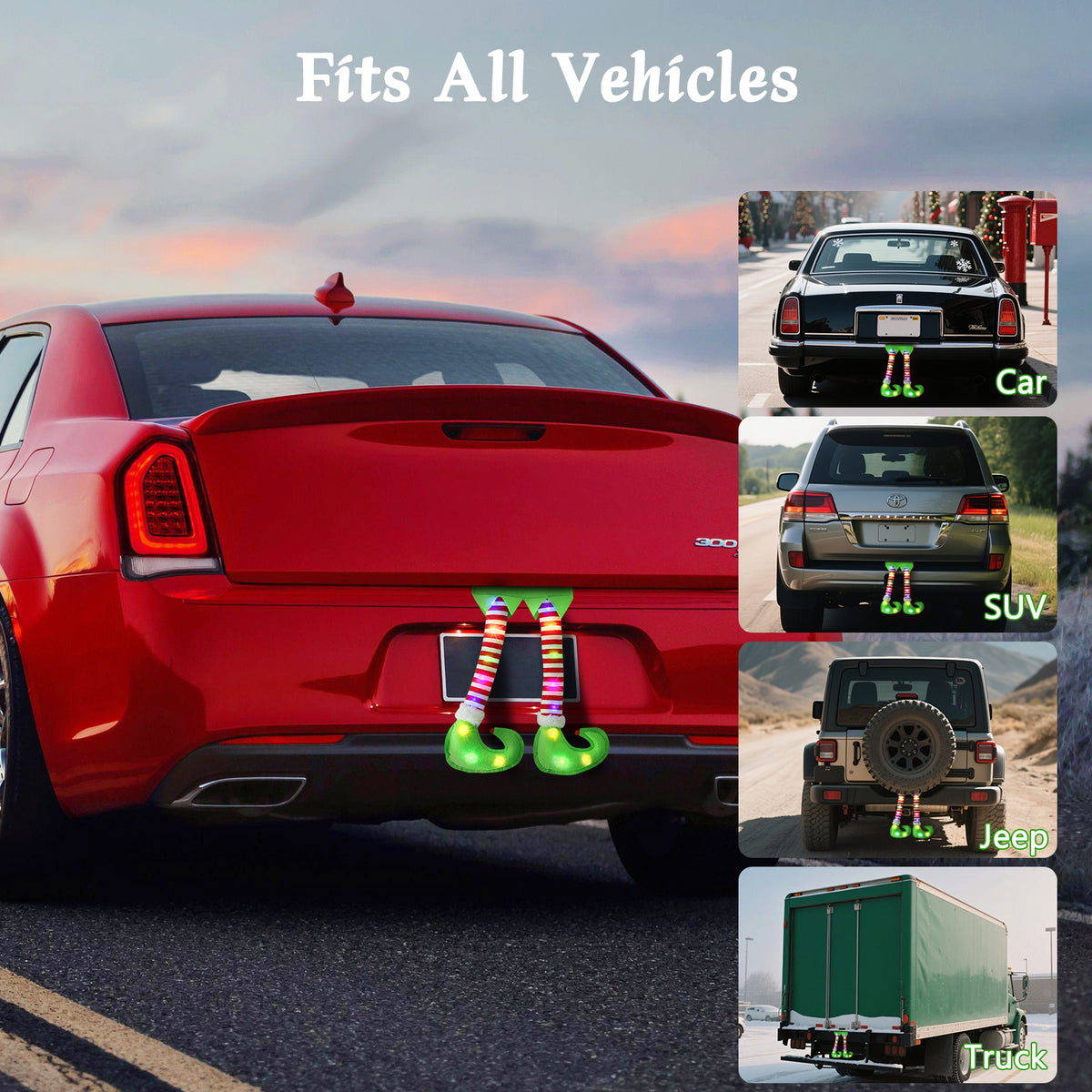 Christmas Elf Legs for Car Trunk with LED Lights — Flashing Striped Elf Leg Decoration