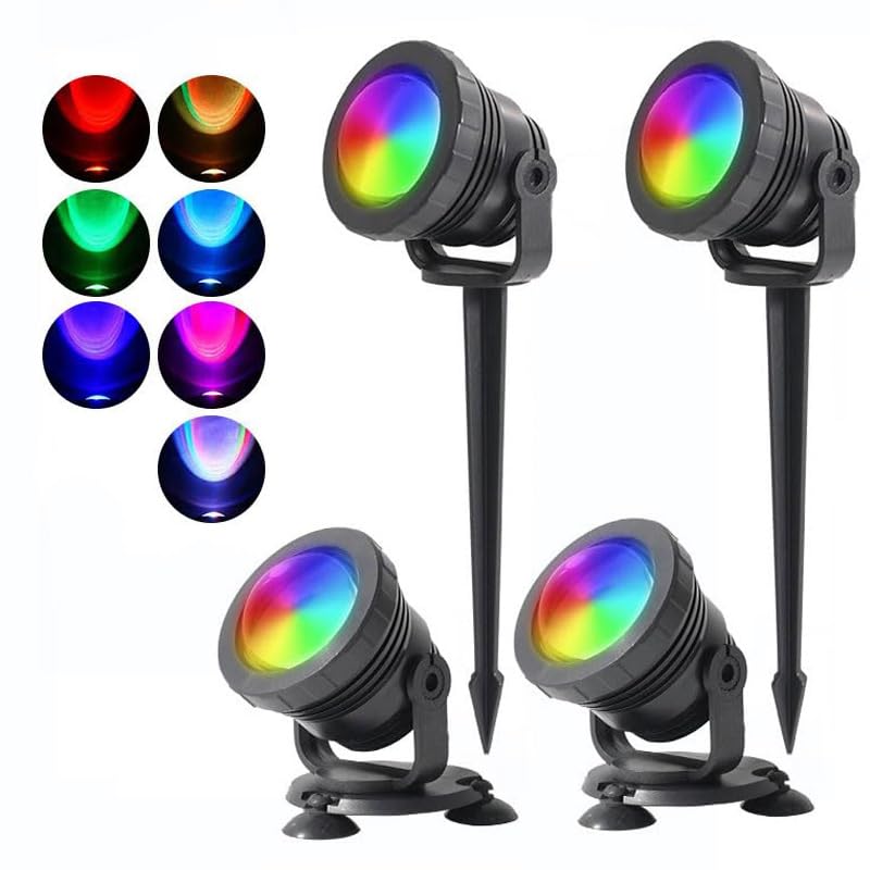 IC ICLOVER RGB Outdoor Spot Lights, APP & Remote Control Color Changing Landscape Lights, 12W LED Landscape Lighting, IP68 Waterproof RGB Outdoor Spotlights for Yard Tree Halloween Christmas-1, 2 or 4 Pack
