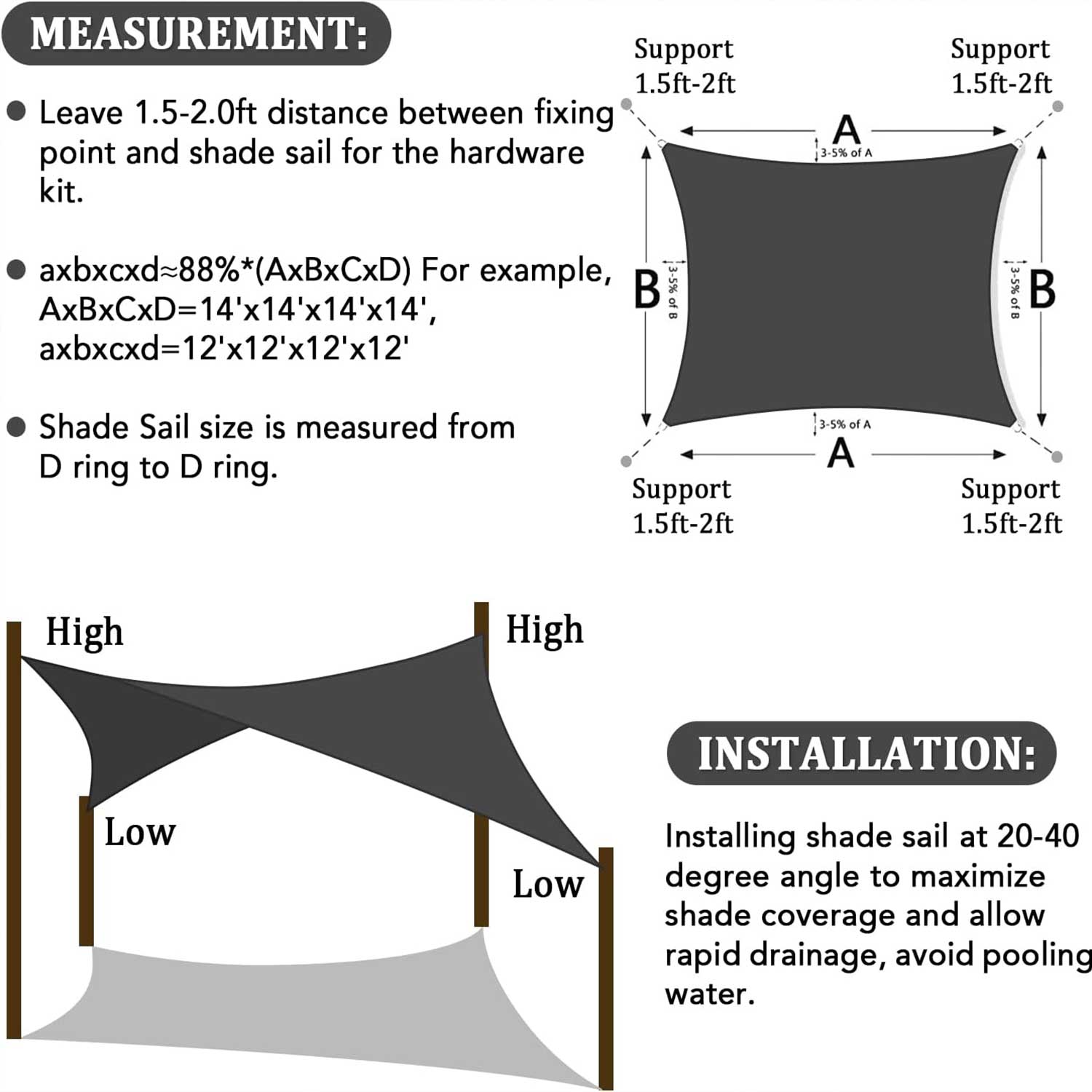 12' x 16' Rectangle Waterproof Sun Shade Sail, Sail Shades Canopy Cloth Shelter Cover, 95% UV Blockage & Water Resistant, Sunshade Awning Canopies Outdoor for Patio Garden Backyard Deck -Brown