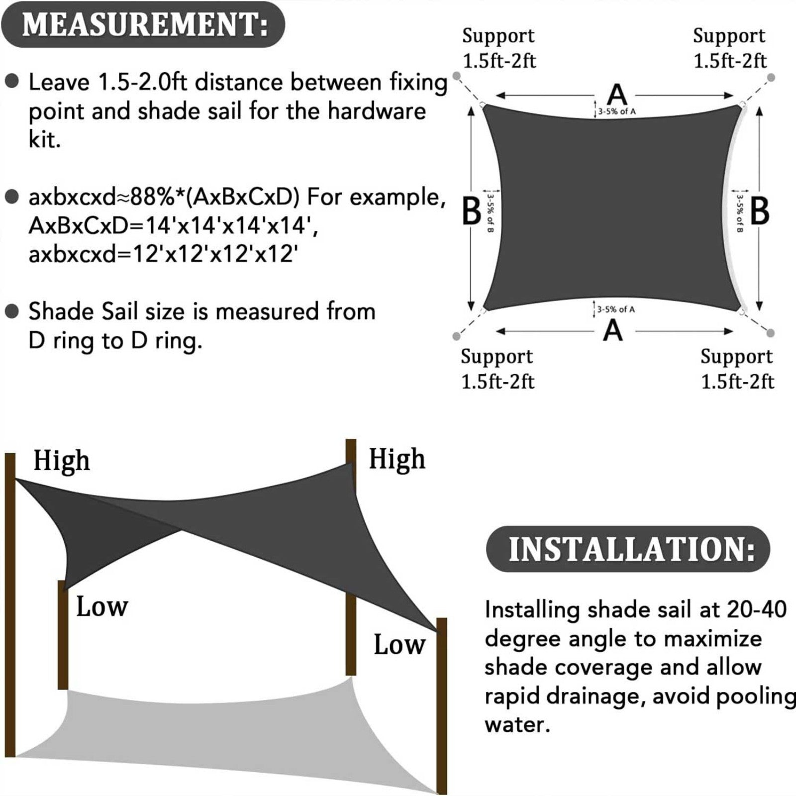 12' x 12' Square Sun Shade Sail, Permeable Sail Shades Canopy Cloth Shelter Cover, 185 GSM HDPE 95% UV Blockage, Sunshade Awning Canopies Outdoor for Patio Garden Backyard Deck -Cream
