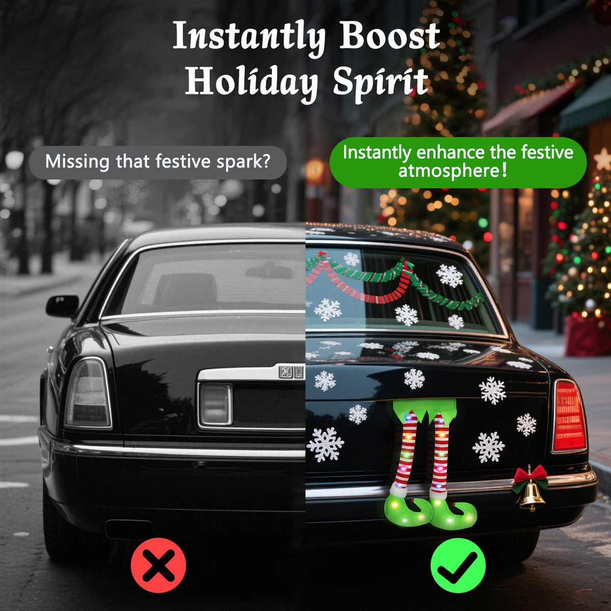 Christmas Elf Legs for Car Trunk with LED Lights — Flashing Striped Elf Leg Decoration